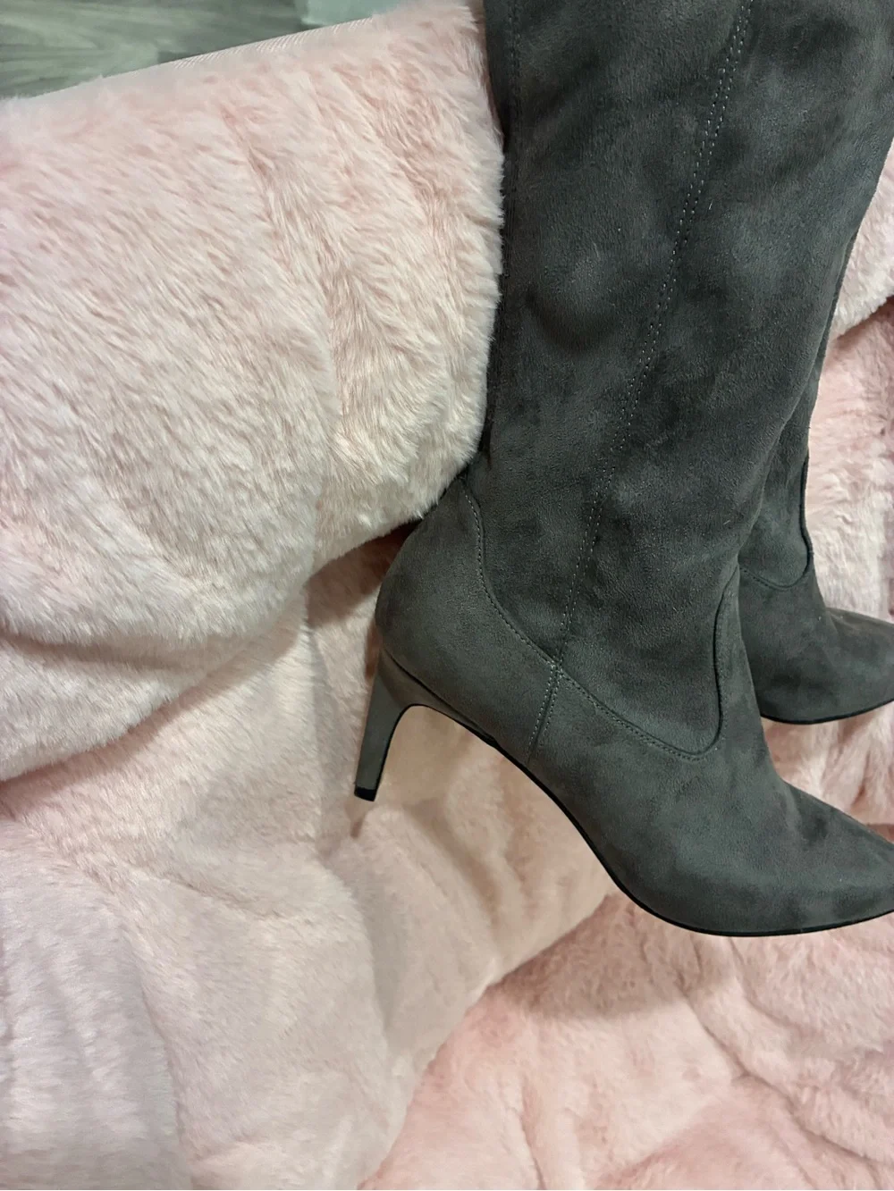 Calvin Klein Dark Gray Suede Over-the-Knee Pointed Boots